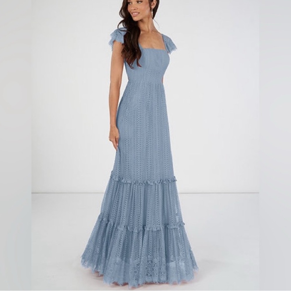 Azazie Blue Ruffled Smocked Gown